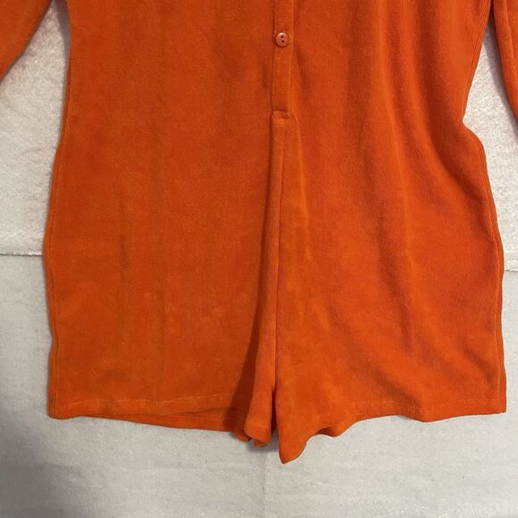 Topshop ASOS Romper Women M 8-10 Orange Terry 3/4 Sleeve Button Front Shorts NEW - Picture 4 of 9